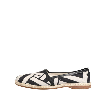 Dolce & Gabbana Black White Stripes Flat Espadrille Shoes