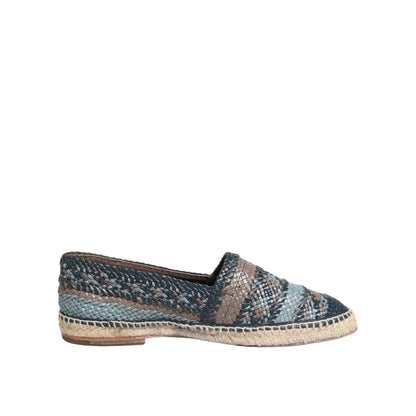 Dolce & Gabbana Blue Gray Woven Leather Buffalo Espadrille Shoes