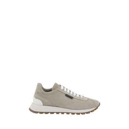 Brunello Cucinelli Beige Rubber Platform Sneakers - elegant suede design with lace-up closure and knurled sole for modern style.