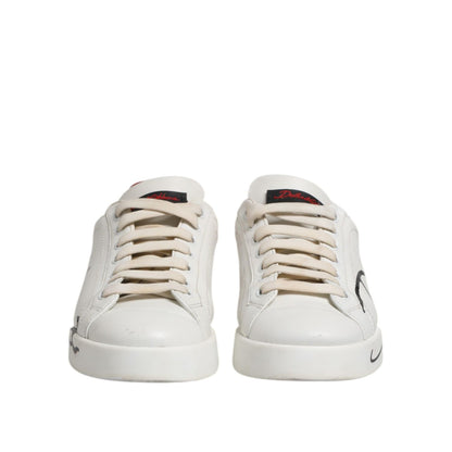 Dolce & Gabbana White Red Leather Logo Low Top Sneakers Shoes