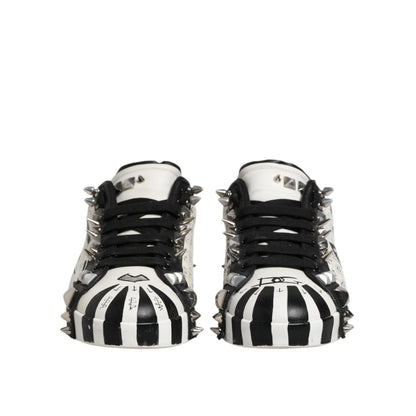 Dolce & Gabbana Black White Studded Low Top Sneakers Shoes