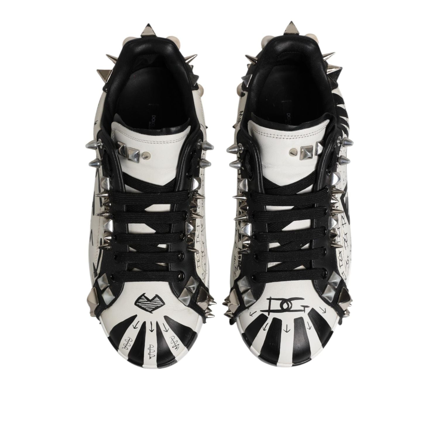 Dolce & Gabbana Black White Studded Low Top Sneakers Shoes
