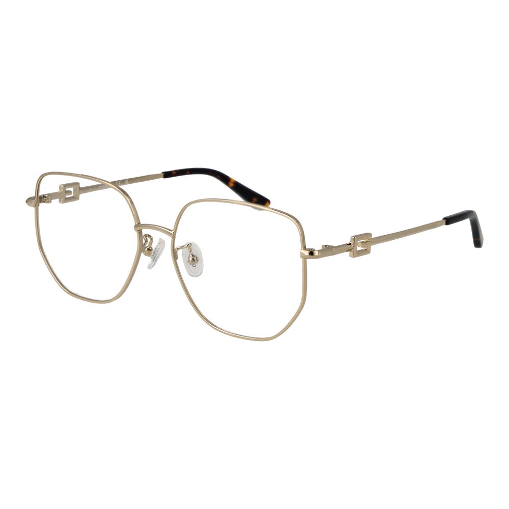 Alt Tag: Guess Gold Metal Glasses (Frames) for women, full-rim square style with gold metal frame and demo lenses, includes branded case.