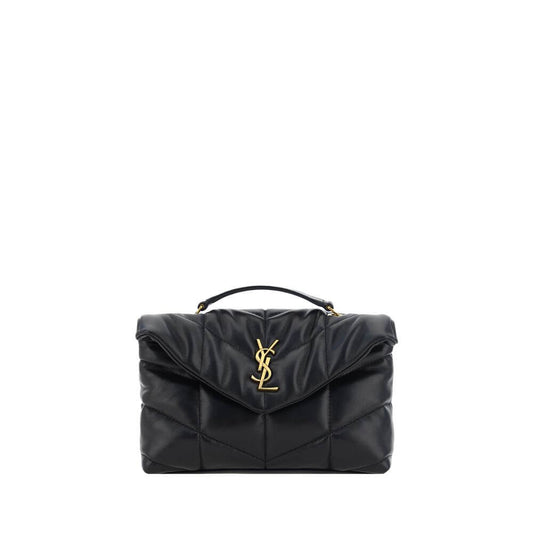 Saint Laurent Black Lamb Ovis Aries Aries Shoulder Bag with chevron quilting and YSL logo