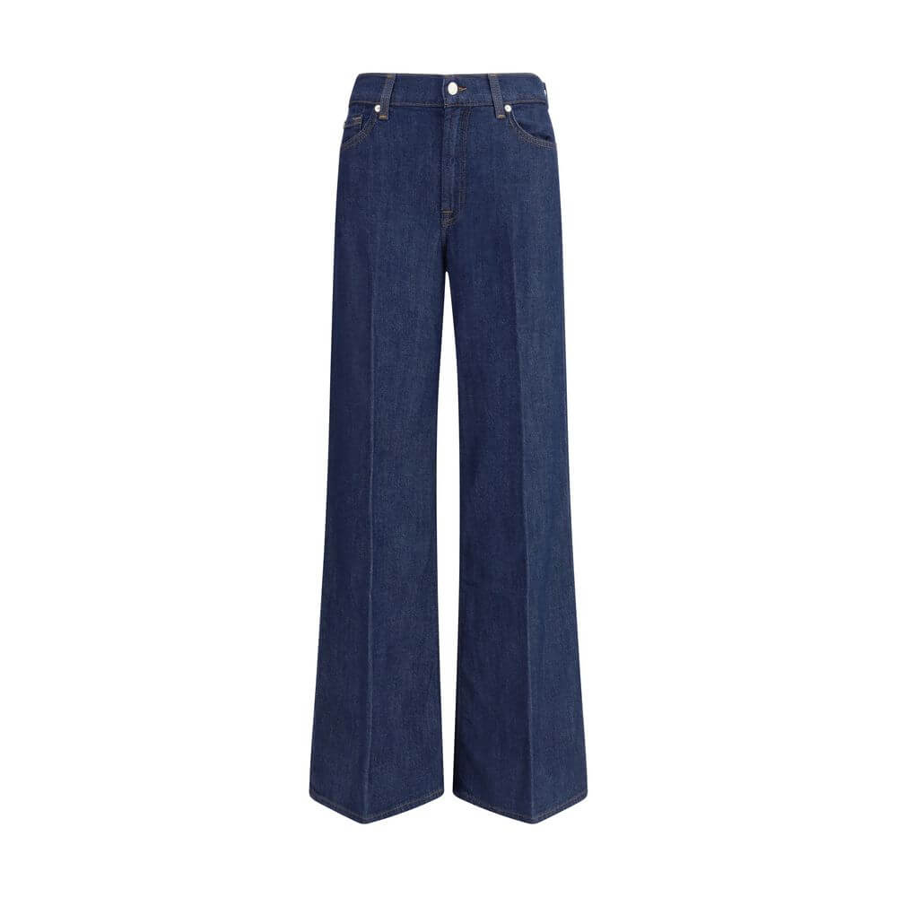 7FOR Blue Cotton Jeans Denim, wide-leg design with five-pocket and zip closure, made from soft modal and cotton blend, AW25 season.