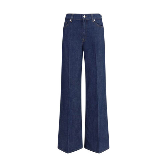 7FOR Blue Cotton Jeans Denim, wide-leg design with five-pocket and zip closure, made from soft modal and cotton blend, AW25 season.