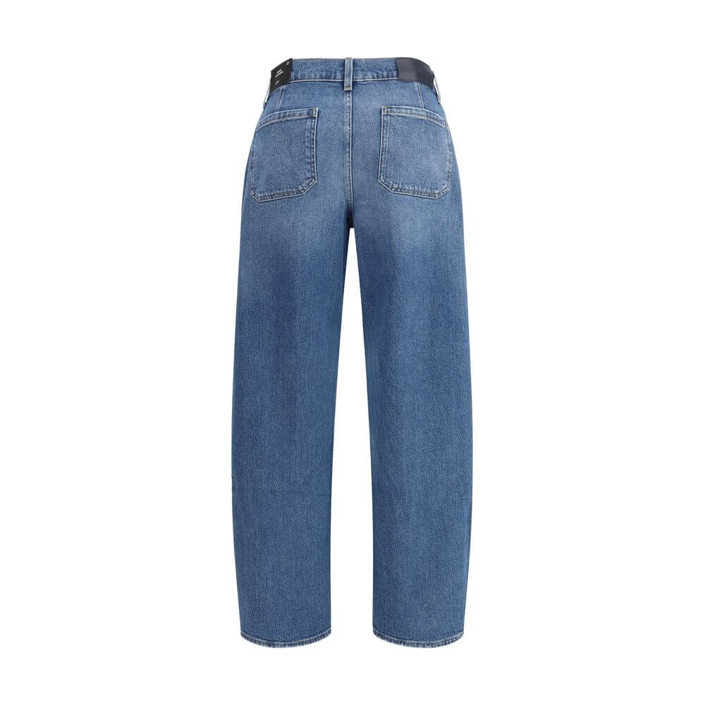Back view of 7FOR Light Blue Cotton Relaxed Fit Jeans featuring five-pocket design and wide leg.