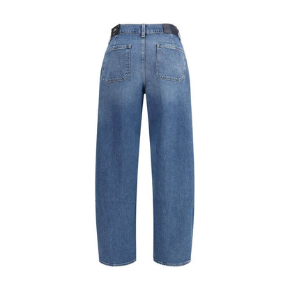 Back view of 7FOR Light Blue Cotton Relaxed Fit Jeans featuring five-pocket design and wide leg.