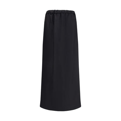The Row Black Cotton Midi Skirt with flared fit, crafted from cotton-silk voile, featuring elastic waist for comfort and timeless elegance.