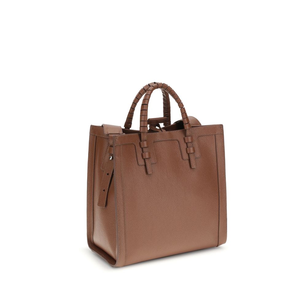 Casadei Brown Calf Leather Bos Taurus Shoulder Bag with tubular handles and adjustable strap, showcasing embossed logo on the front.