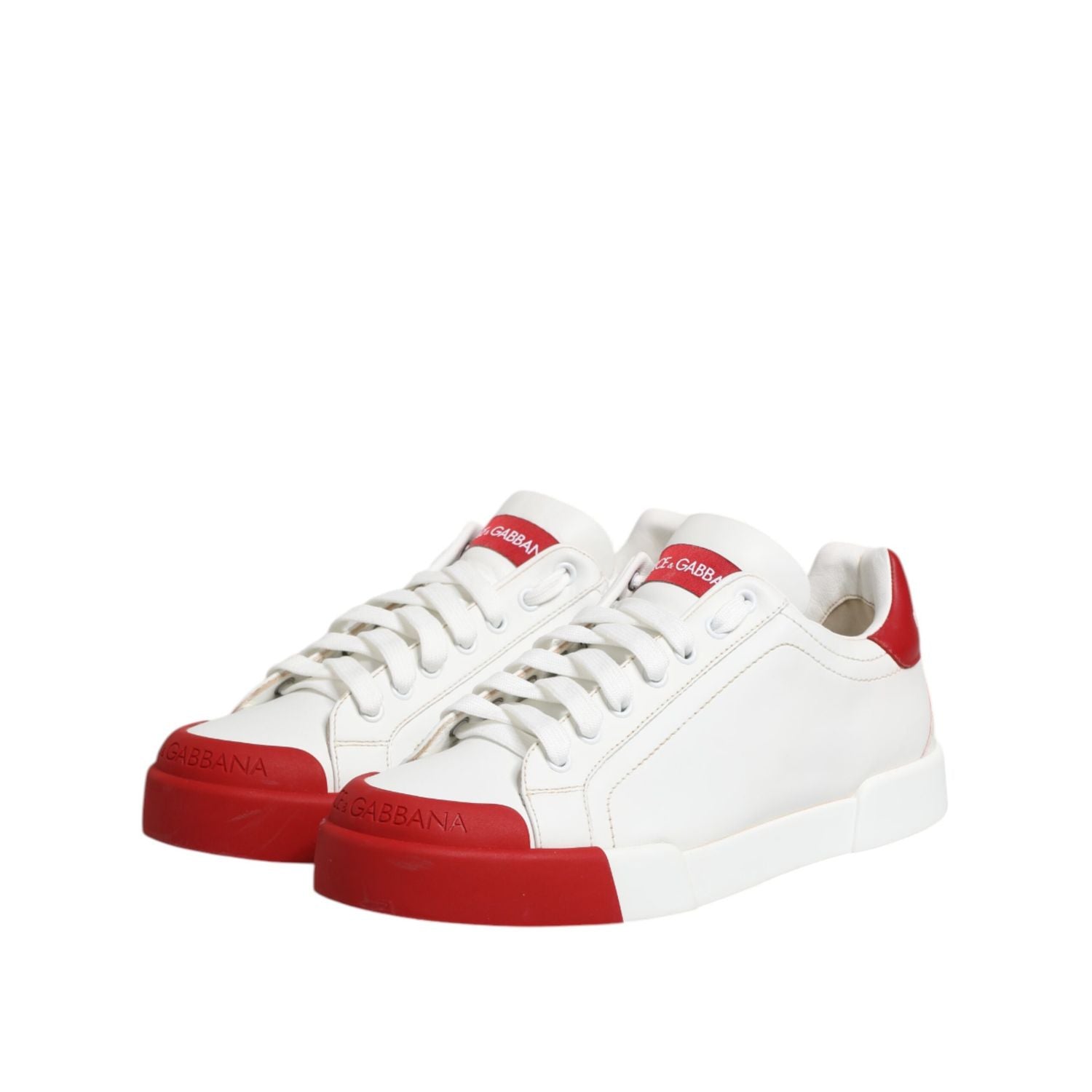 Dolce & Gabbana White Red Leather Lace Up Sneakers Shoes