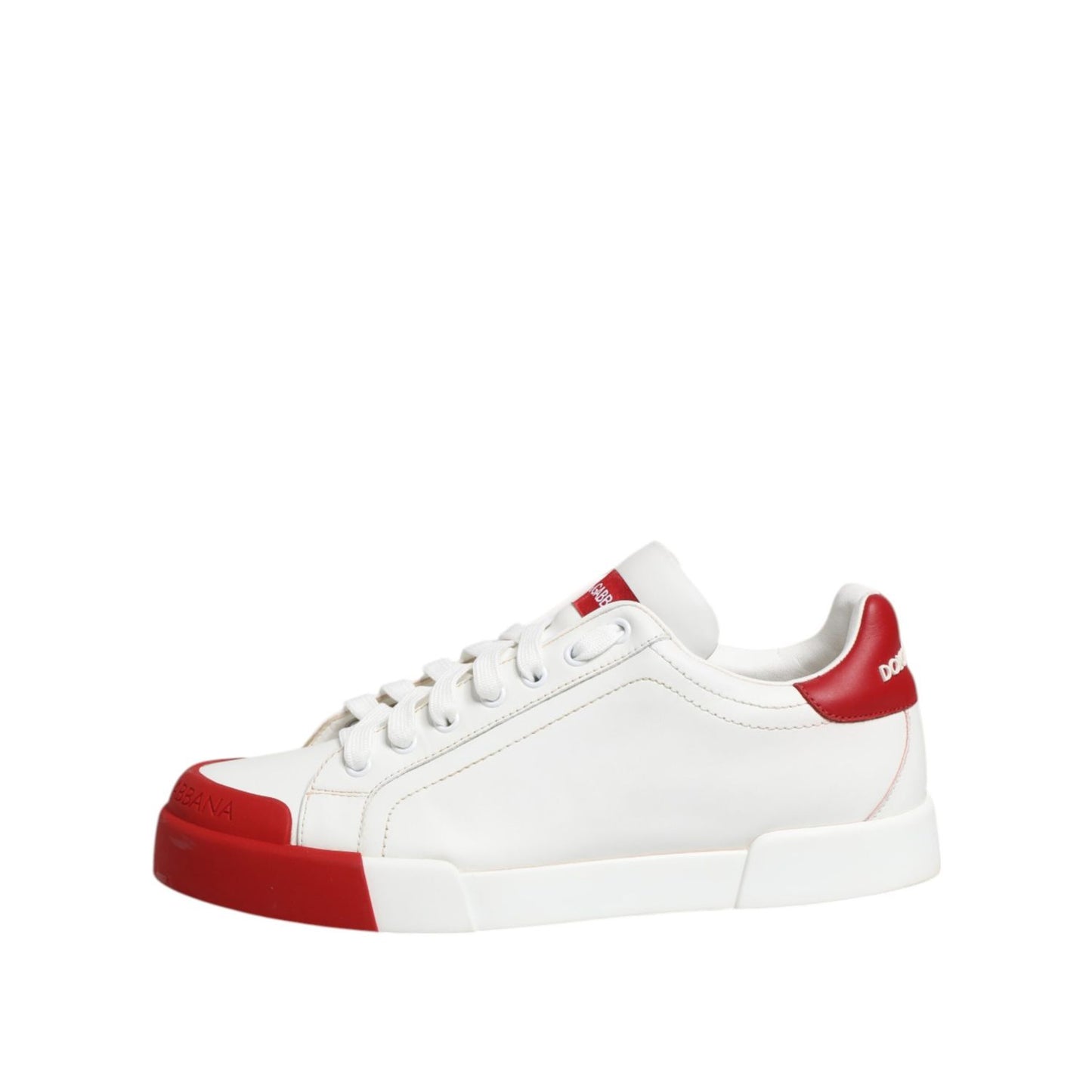 Dolce & Gabbana White Red Leather Lace Up Sneakers Shoes