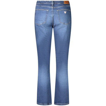 Guess Jeans Blue Cotton Women's Straight Jean back view with five pockets and iconic logo, crafted with cotton and spandex for comfort.
