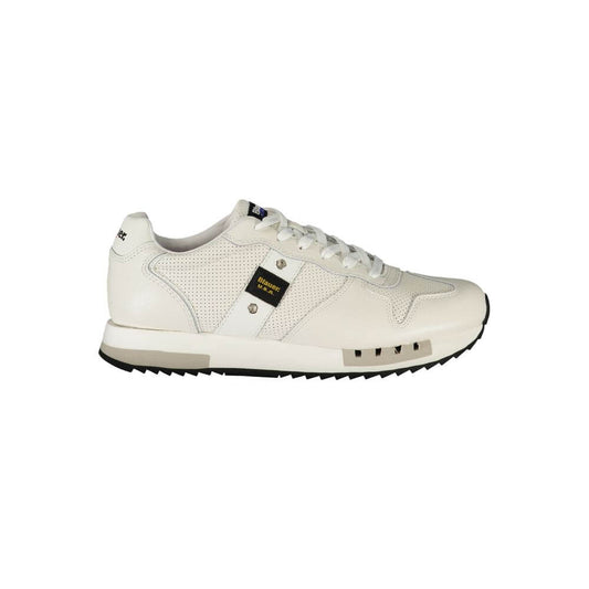 Blauer White Leather Men Sneaker with contrasting details and logo, showcasing style and comfort with removable insole and luxury appeal.
