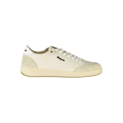 Blauer White Leather Men Sneaker with removable insole and bold logo, perfect for style-conscious modern men.