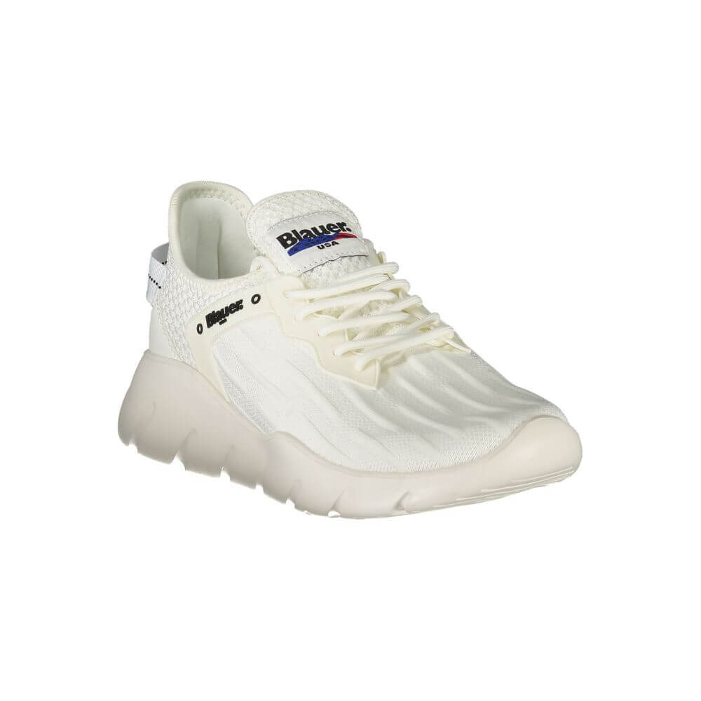 Blauer White Polyester Men Sneaker featuring urban style with bold contrasting details and Blauer logo.