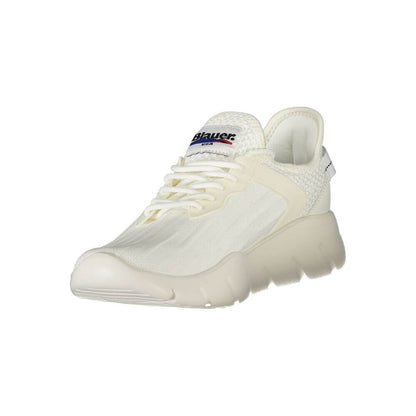 Blauer White Polyester Men Sneaker with bold contrast details and Blauer logo, offering sporty style and comfort.