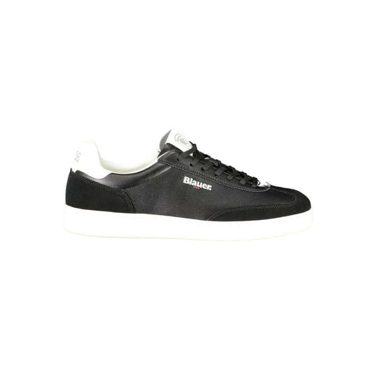 Blauer Black Leather Men Sneaker with white contrast details and removable insole for comfort and luxury.