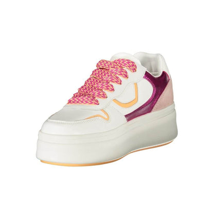 Blauer White Leather Women Sneaker with fuchsia accents and contrasting laces for a bold fashion statement.