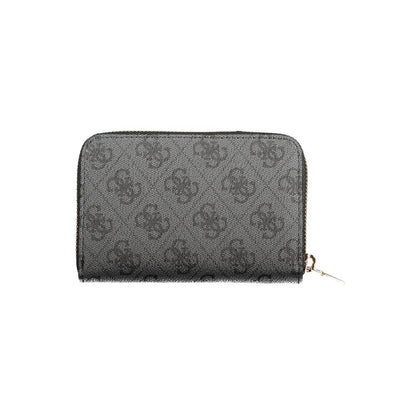 Guess Jeans Black Polyethylene Women Wallet with logo and zip closure, features dual compartments and ample card space for fashion lovers.