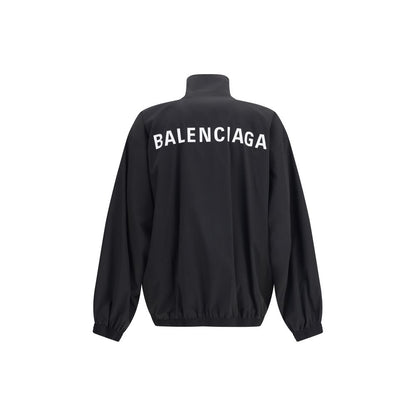 Back view of Balenciaga Black Polyester Shell Jacket with logo embroidery.