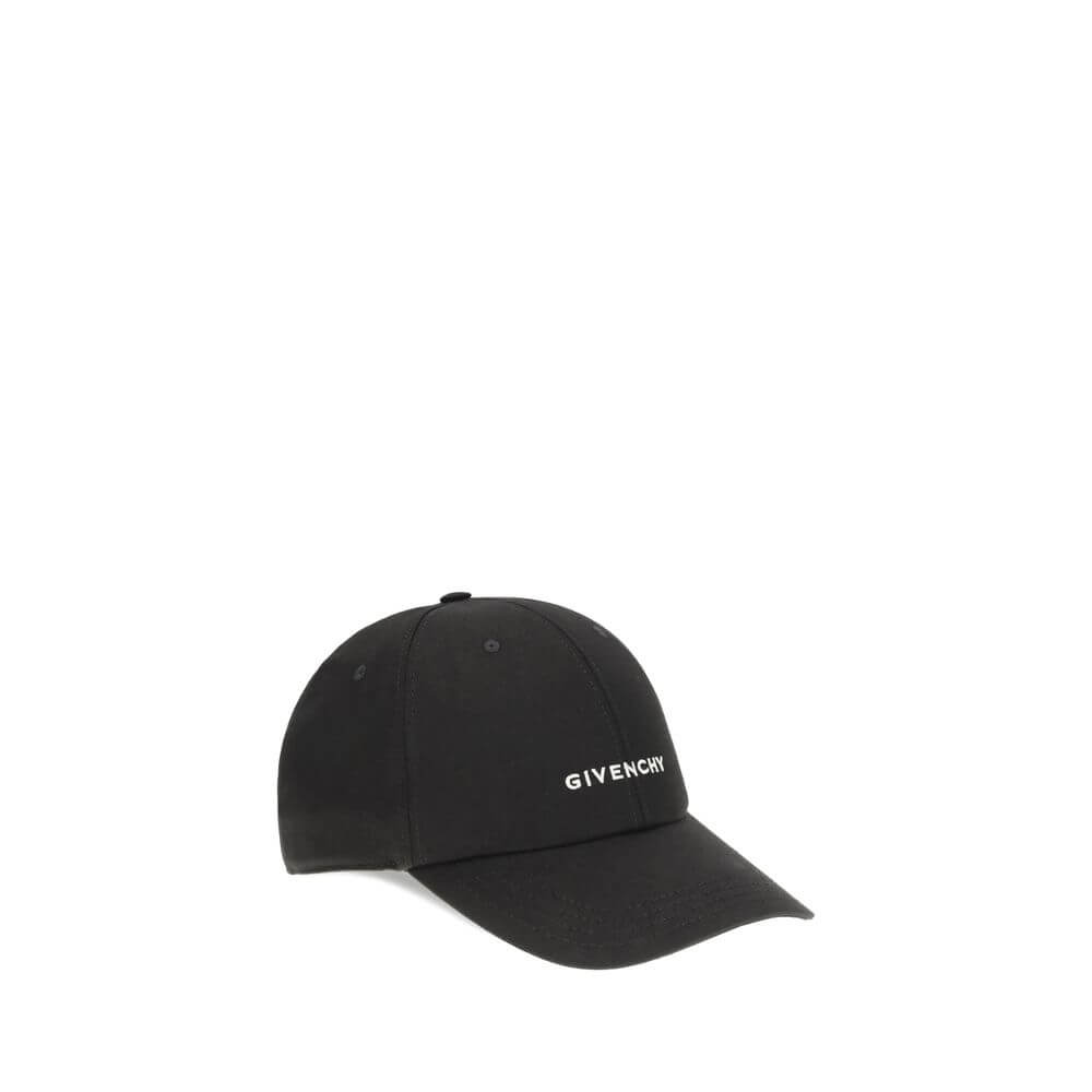 Givenchy Black Cotton Cap (Baseball Hat) with embroidered logo, adjustable back, 90% cotton, 10% acrylic, stylish and versatile.
