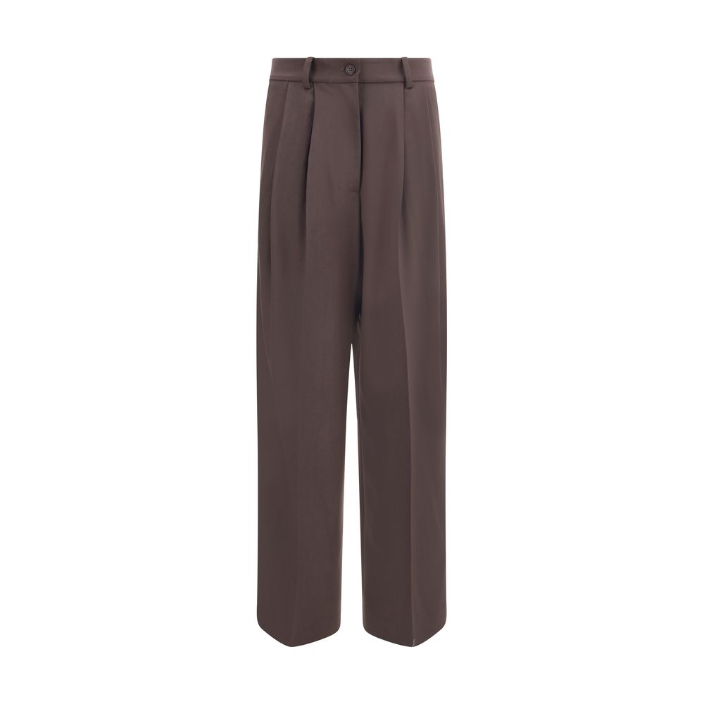 P.A.R.O.S.H. Brown Fleece Wool Dress Pants with front zipper, button closure, and belt loops, ideal for elegant or office looks.