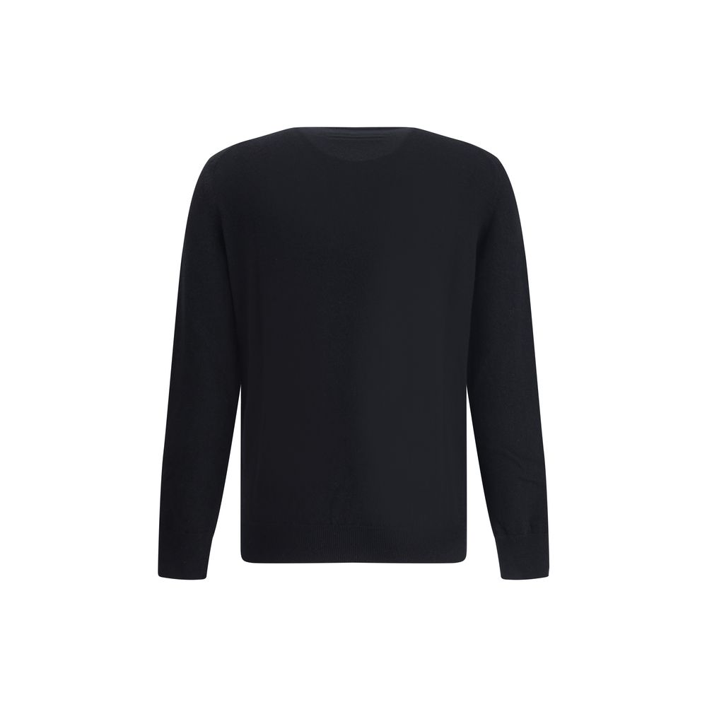 ZEGNA Black Cashmere Cashmere Sweater, made in Italy, featuring ribbed crew neck, cuffs, and hem for timeless elegance and unparalleled softness.