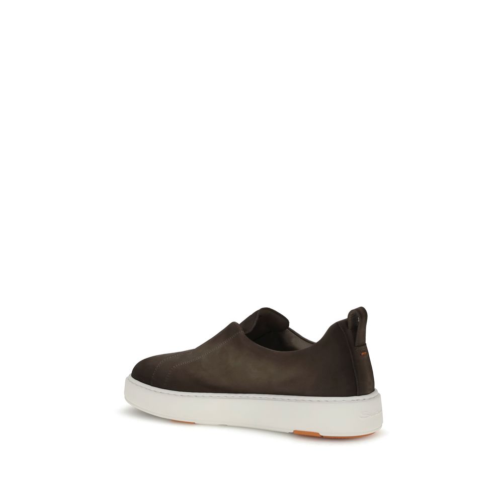 Side view of Santoni Brown Rubber Low Top Sneakers with durable rubber sole and heel loop for easy fit.