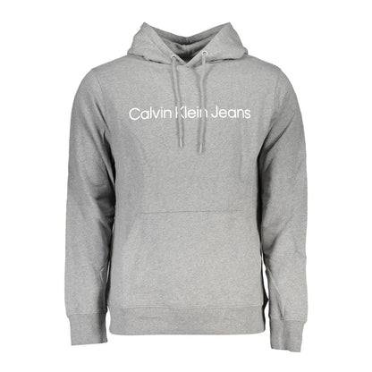 Calvin Klein "Gray Cotton Men Sweater with Hood and Central Pocket"