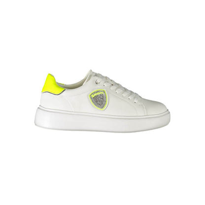 Blauer White Polyester Sneaker with laces, contrast details, and logo application, sports footwear for style and comfort.