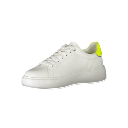 Blauer White Polyester Sneaker with laces, contrast details, and logo application.