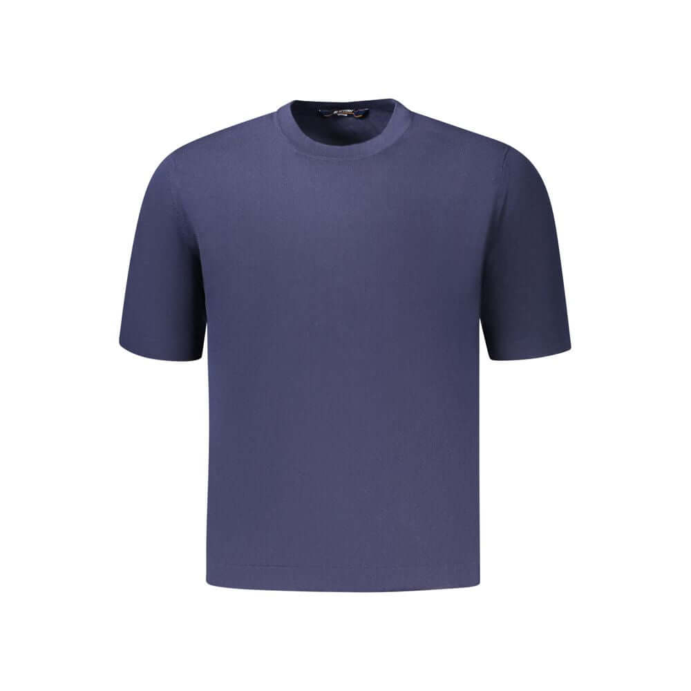 K-WAY Blue Cotton Sweater, short-sleeved crew neck t-shirt with logo design, ideal for casual wear.