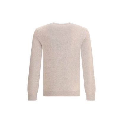 ZEGNA Beige Cashmere Cashmere Sweater with ribbed crew neck, cuffs, and hem shown from back view. Made from 100% Kashmir.
