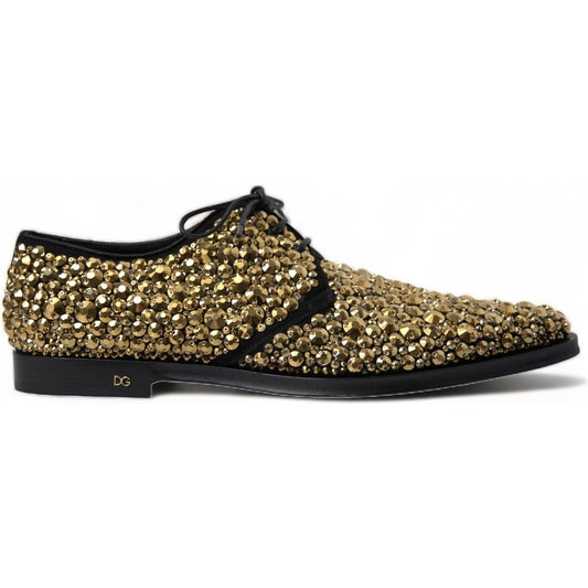 Dolce & Gabbana Black Gold Embellished Derby Shoes