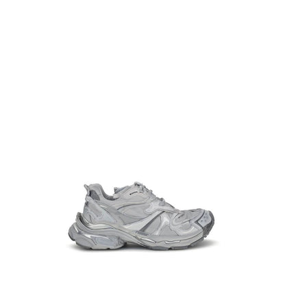 Balenciaga Gray Polyester Platform Sneakers with structured sole and neon details for modern style.