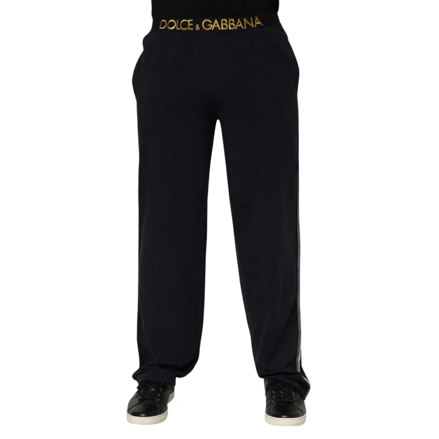 Dolce & Gabbana Black Modal Spandex Straight Logo Trouser Pants