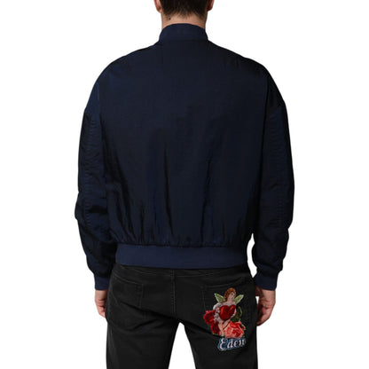 Dolce & Gabbana Blue Nylon DG Embroidery Men Bomber Jacket