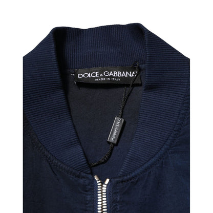 Dolce & Gabbana Blue Nylon DG Embroidery Men Bomber Jacket
