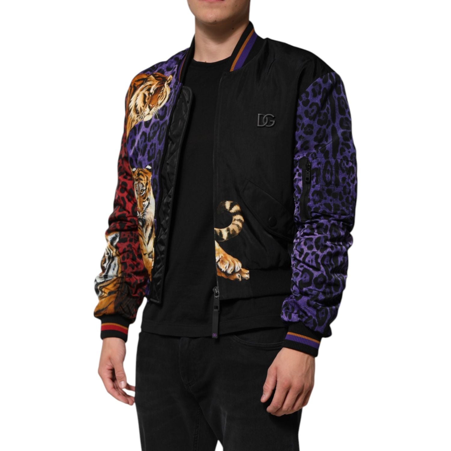 Dolce & Gabbana Multicolor Tiger Print Men Bomber Jacket