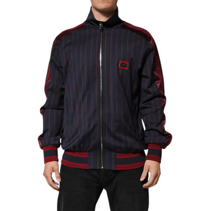 Dolce & Gabbana Blue Red Striped Logo Plaque Full Zip Jacket