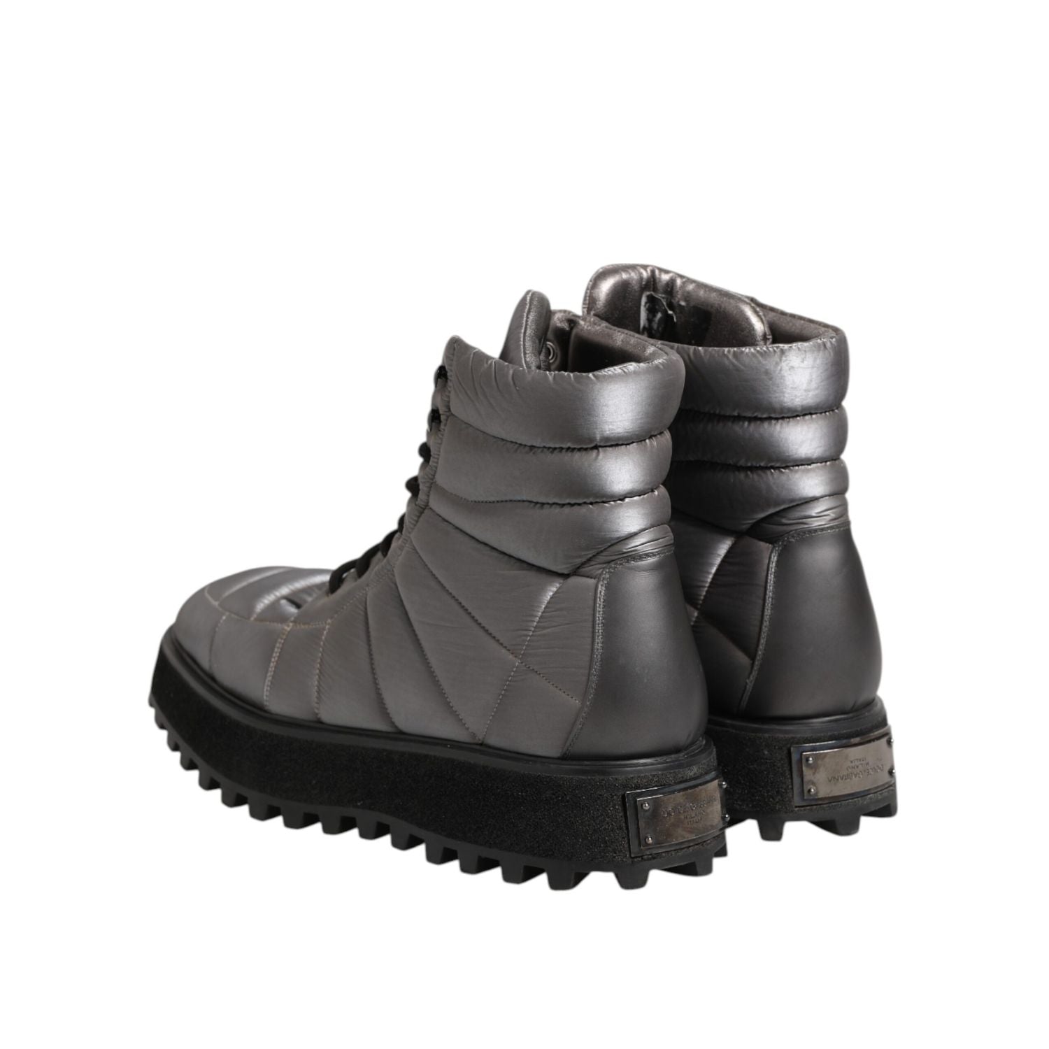 Dolce & Gabbana Silver Padded Mid Calf Lace Up Boots Shoes