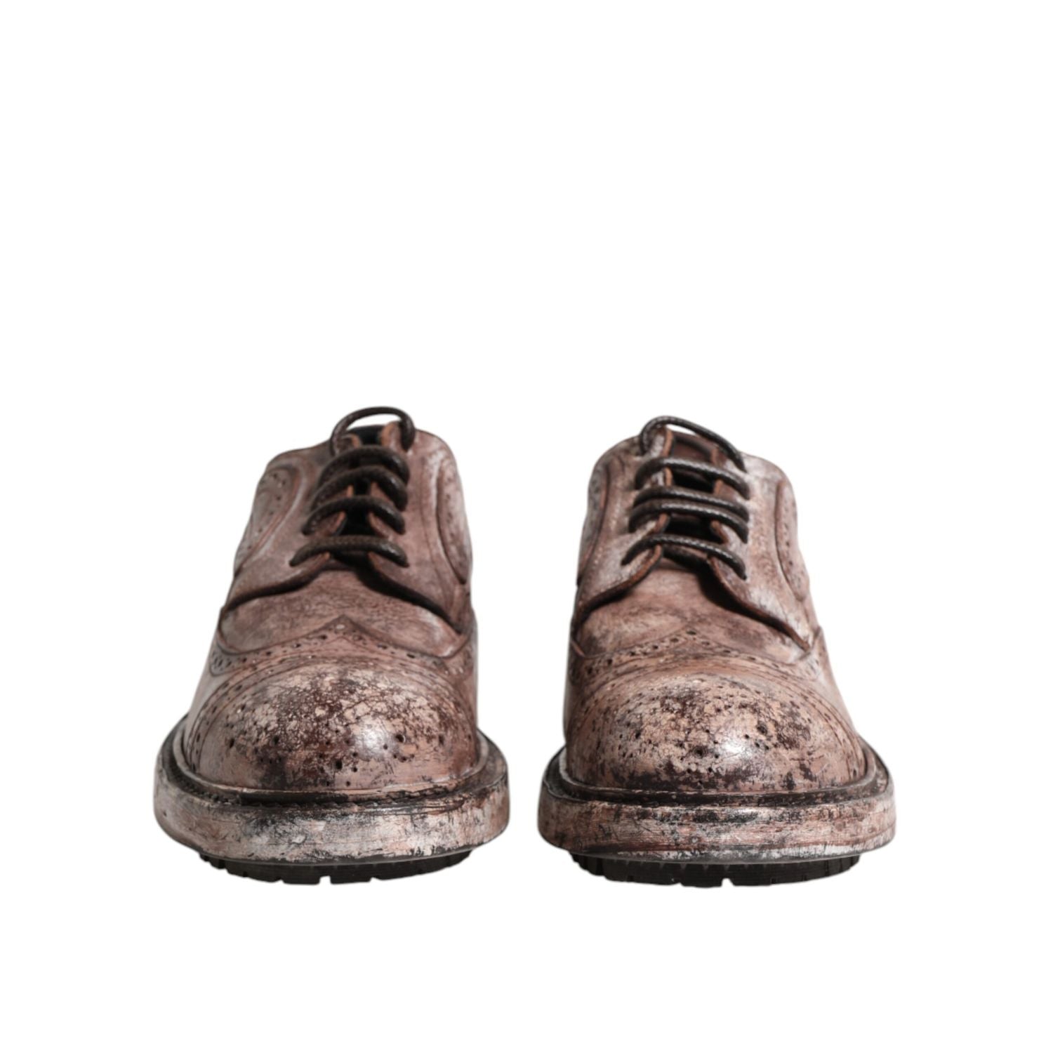 Dolce & Gabbana Brown Leather Distressed Brogue Lace Up Shoes