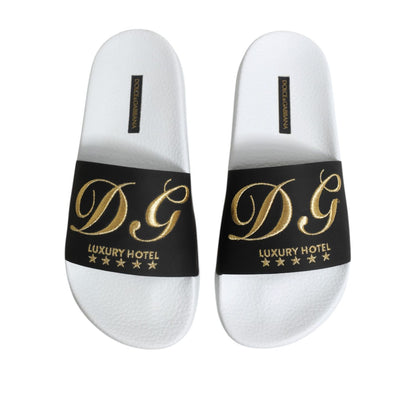 Dolce & Gabbana White Black Leather Sandals Beachwear Shoes