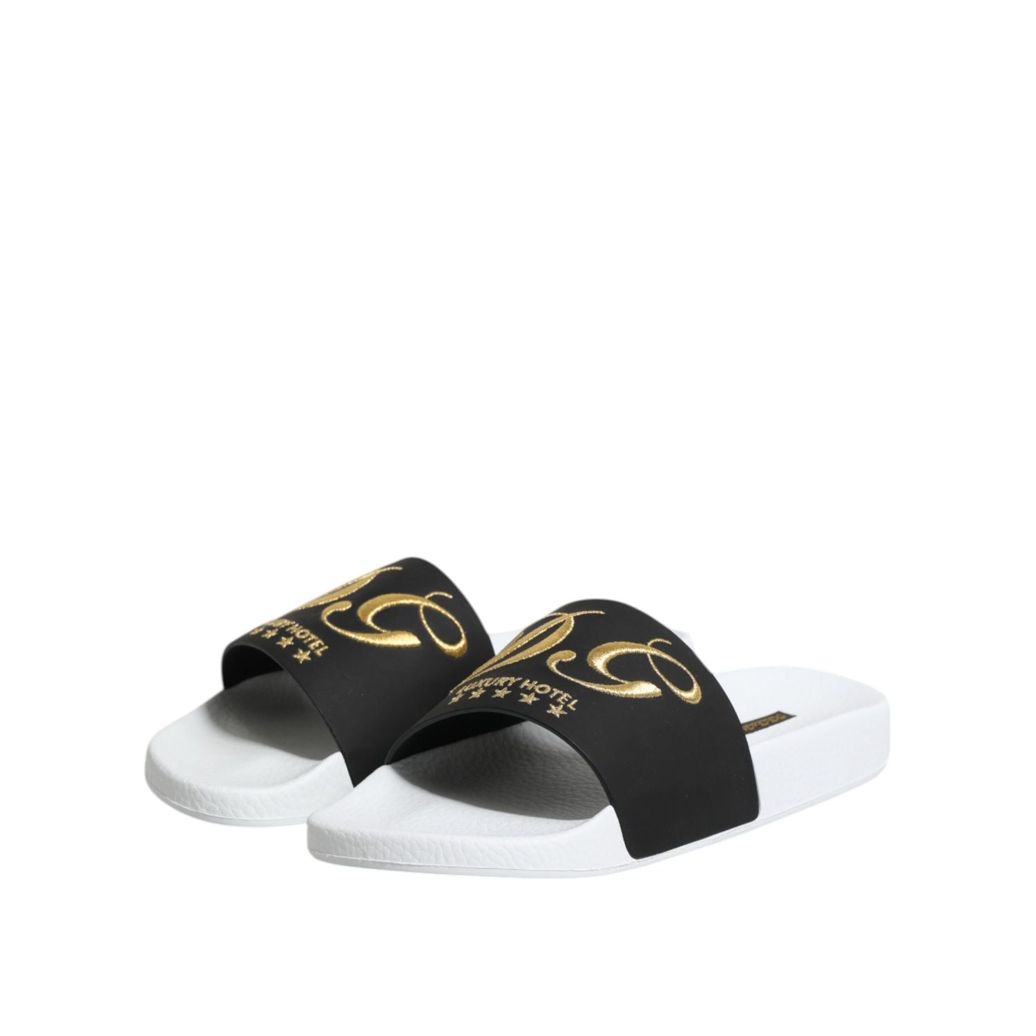 Dolce & Gabbana White Black Leather Sandals Beachwear Shoes