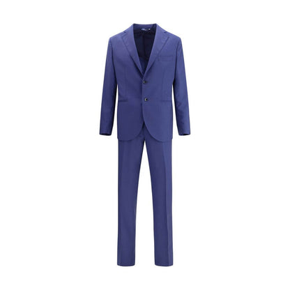 Gi Capri Blue Fleece Wool Suits And Blazer featuring a striped virgin wool design with single-breasted jacket and classic lapels.