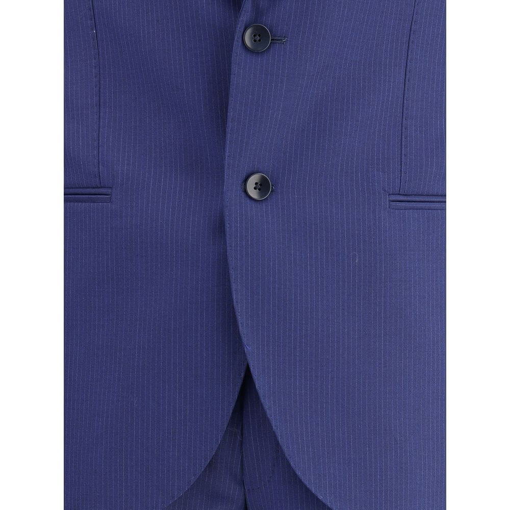 Gi Capri Blue Fleece Wool Suits And Blazer with single-breasted button closure in sophisticated mélange pattern