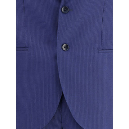 Gi Capri Blue Fleece Wool Suits And Blazer with single-breasted button closure in sophisticated mélange pattern