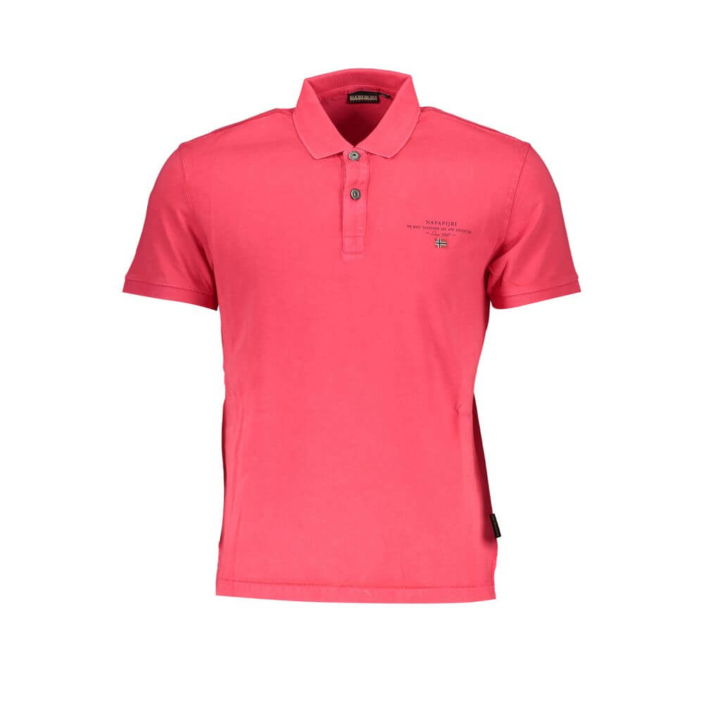 Napapijri Pink Cotton Polo Shirt, short sleeved, regular fit, with 2 buttons, print, embroidery, and logo.