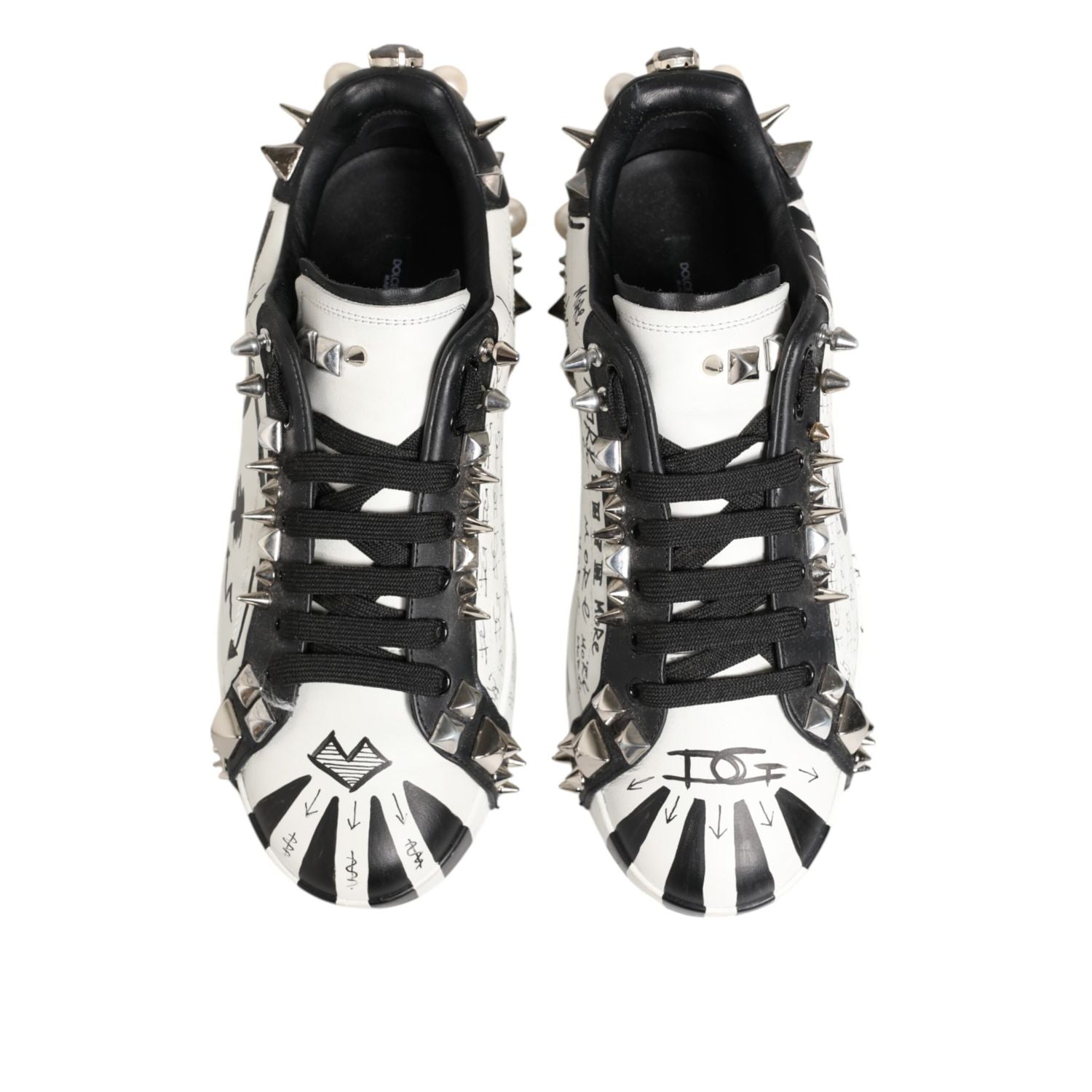 Dolce & Gabbana White Studded Printed Low Top Sneakers Shoes